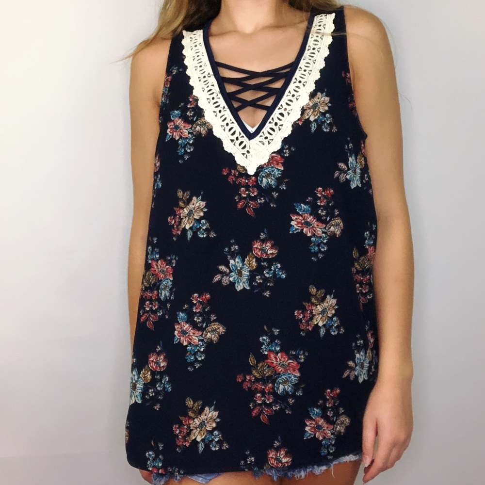 Maunces Floral Tank Top Lace Up Blouse Medium Breathable Sleeveless Paisley